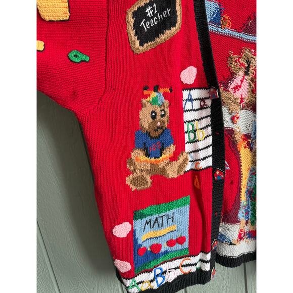 Vintage 1995 Eagle’s Eye Teacher School Novelty Cardigan Sweater 3X Ramie Cotton - Picture 4 of 9